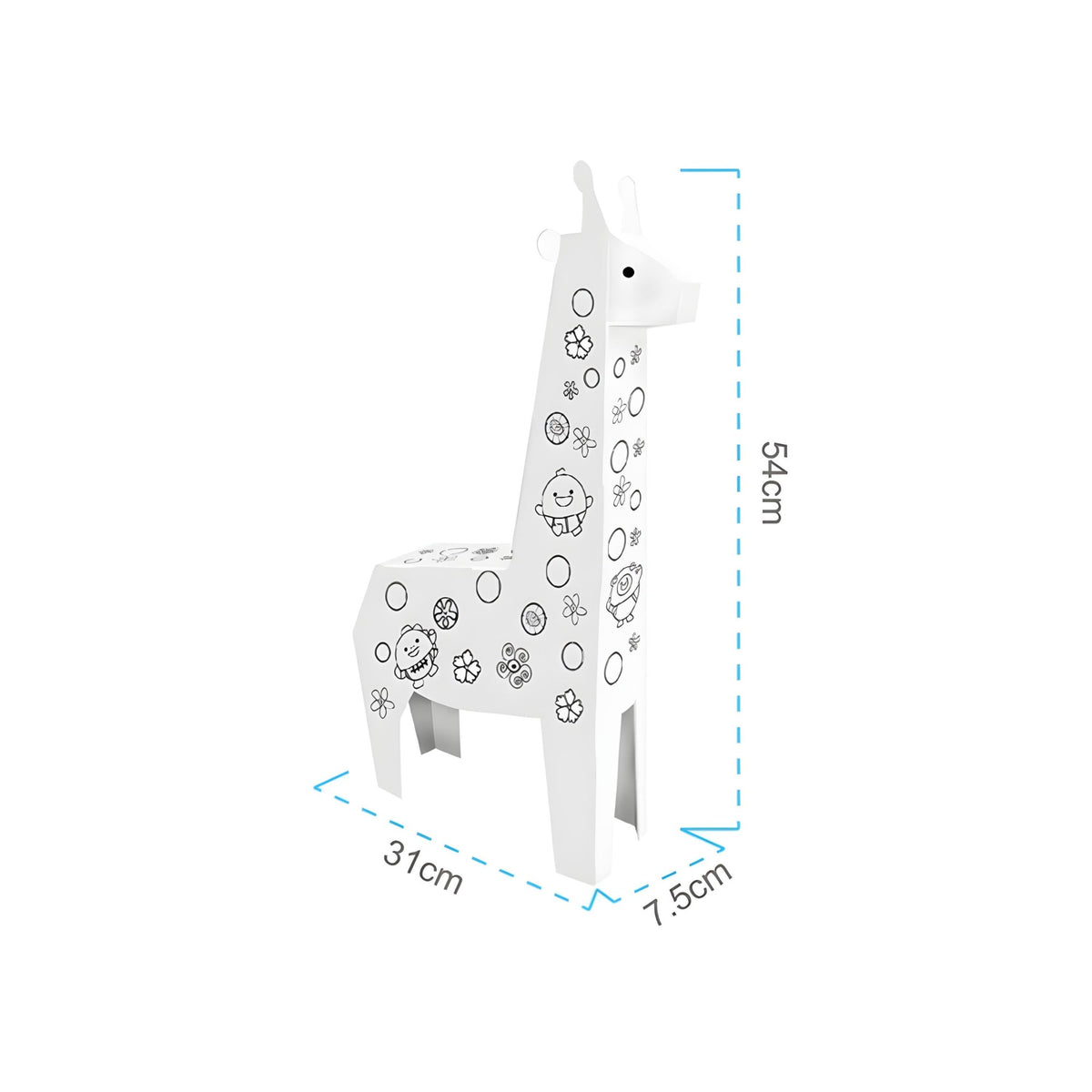 Puzzle 3D Educativ Girafa, Set Creativ de Asamblat si Colorat cu Lumini si Sunete, Carton Reciclabil, 31 x 7.5 x 54 cm, 3+ Ani, Alb Multicolor