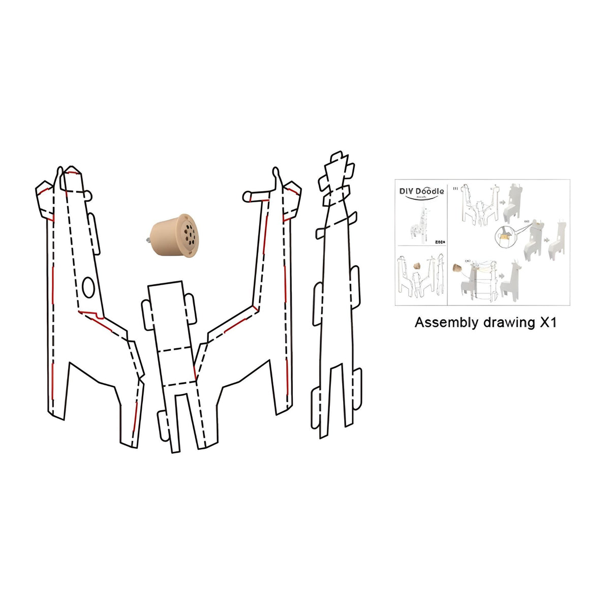 Puzzle 3D Educativ Girafa, Set Creativ de Asamblat si Colorat cu Lumini si Sunete, Carton Reciclabil, 31 x 7.5 x 54 cm, 3+ Ani, Alb Multicolor