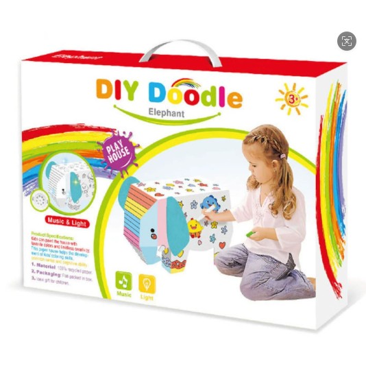 Puzzle 3D Educativ Elefant, Set Creativ de Asamblat si Colorat pentru Copii, Jucarie din Carton fara Lipici, 34 x 14 x 23 cm, Varsta 3+ Ani, Alb/Negru