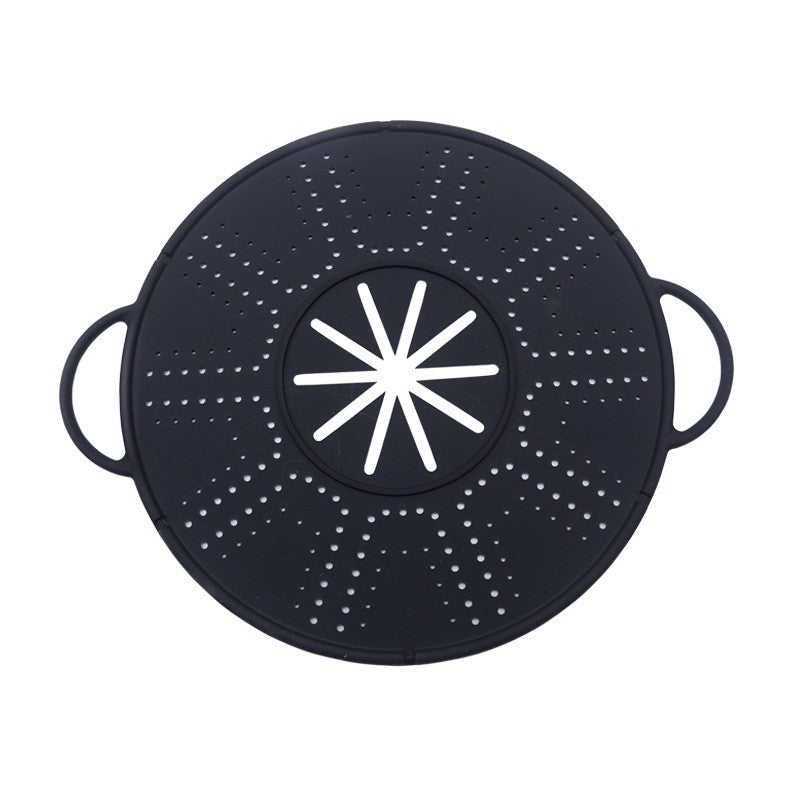 Capac Sita pentru Tigaie, Filtru Anti-Stropire si Deflector de Ulei, Silicon Rezistent Termic, Design Perforat, 28 inch, Negru