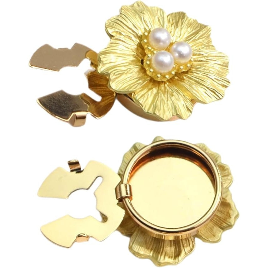 Accesoriu Decorativ Pentru Nasturi, Model Floare Cu Perle, Design Elegant Pentru Camasi Si Rochii, Metal, 2.5 x 1.7 cm, Auriu