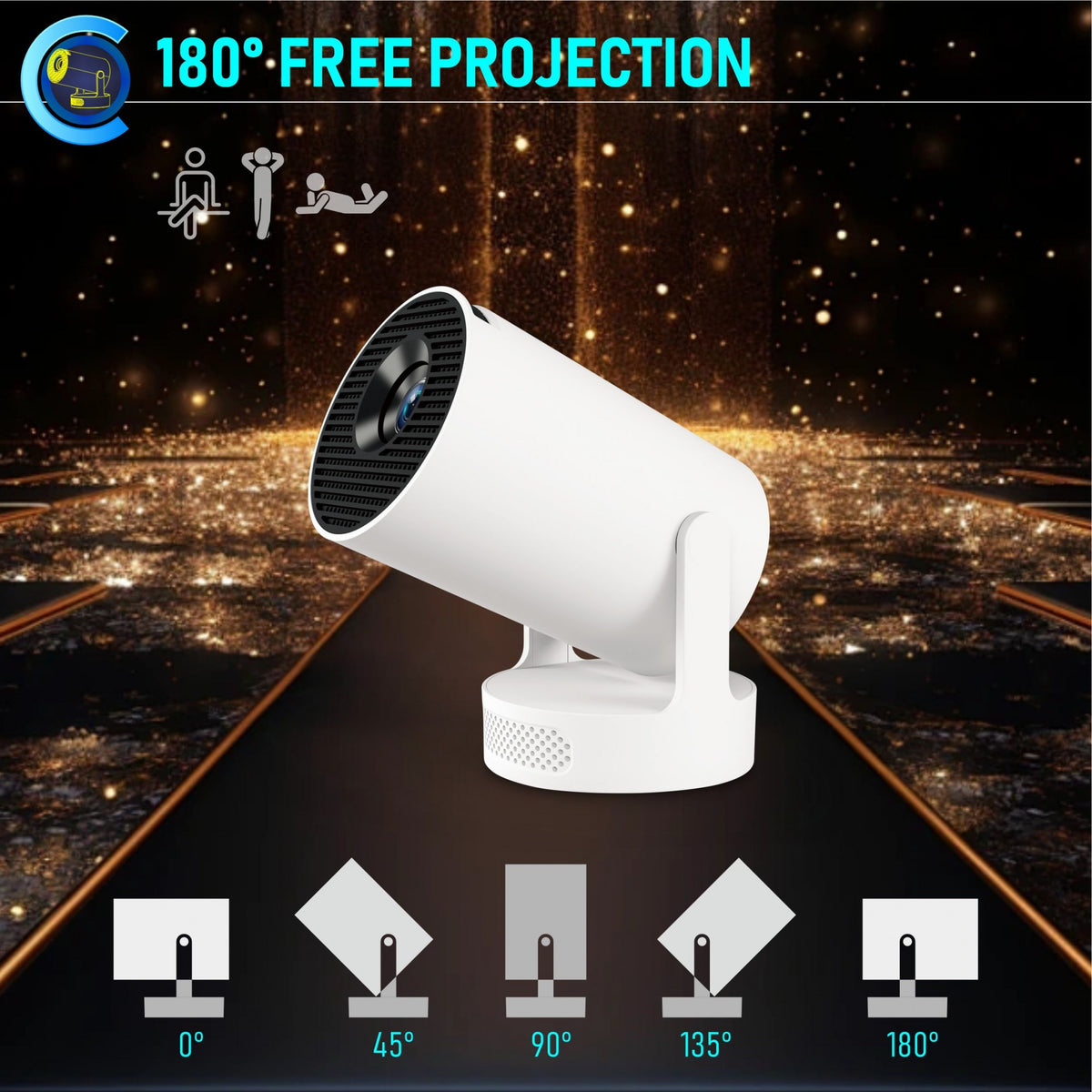 Video Proiector Portabil HY300ULTRA, Rezolutie Ultra HD 4K, Smart Android 13, WiFi 6 Dual-Band, Bluetooth 5.4, HDMI, USB, Corectie Automata, Alb