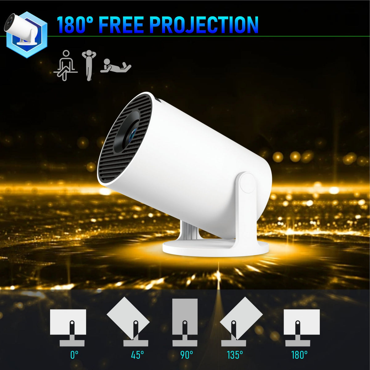 Video Proiector Portabil HY300PRO+, Smart Android 13, Rezolutie Full HD 1080p, Suport 4K, WiFi 6, Bluetooth 5.4, Autocorectie Trapez, Alb