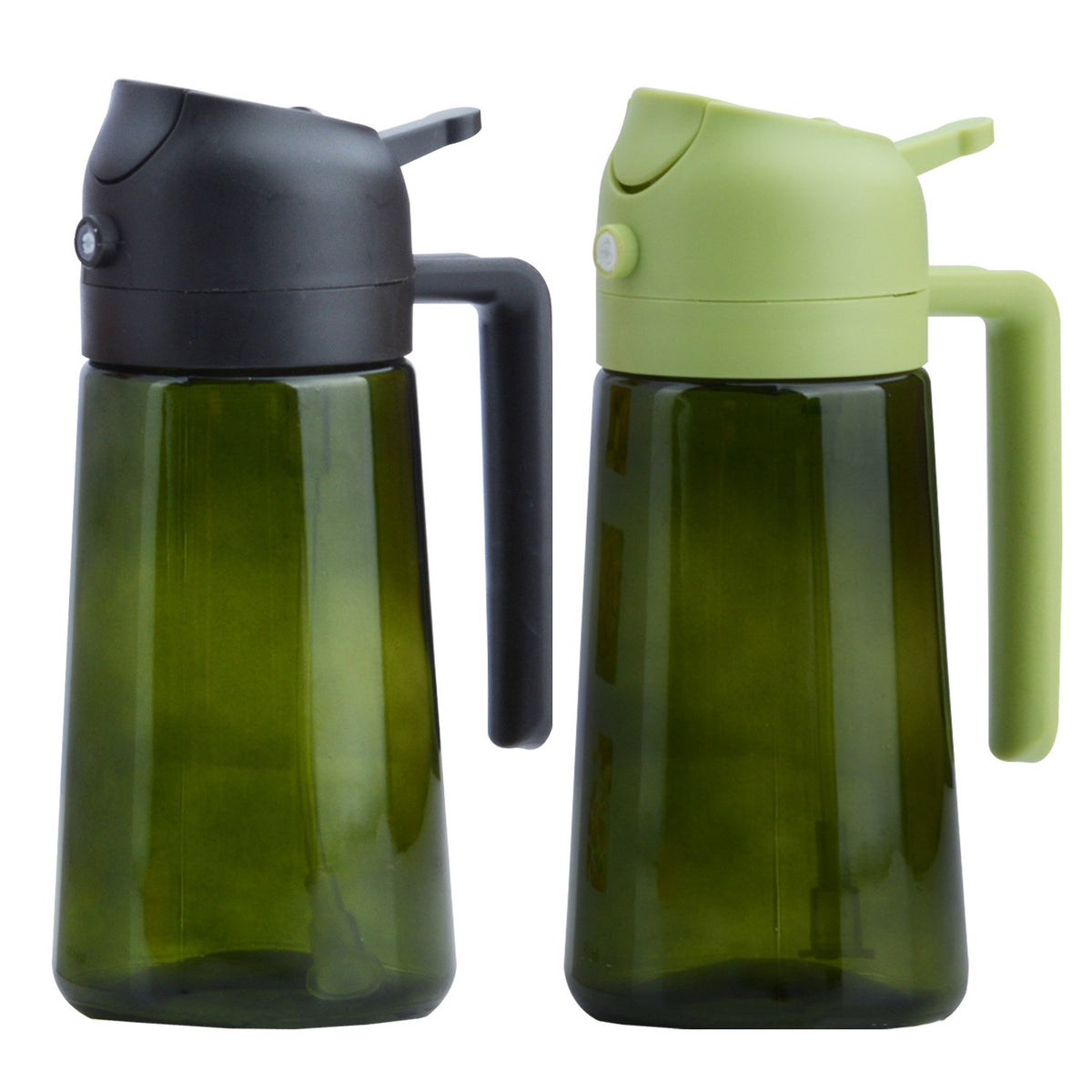 Set 2 Recipiente pentru Ulei si Otet 2 in 1, Pulverizator Tip Spray si Turnare, Sistem Antiscurgere, Corp din Sticla, 470 ml, Verde/Negru