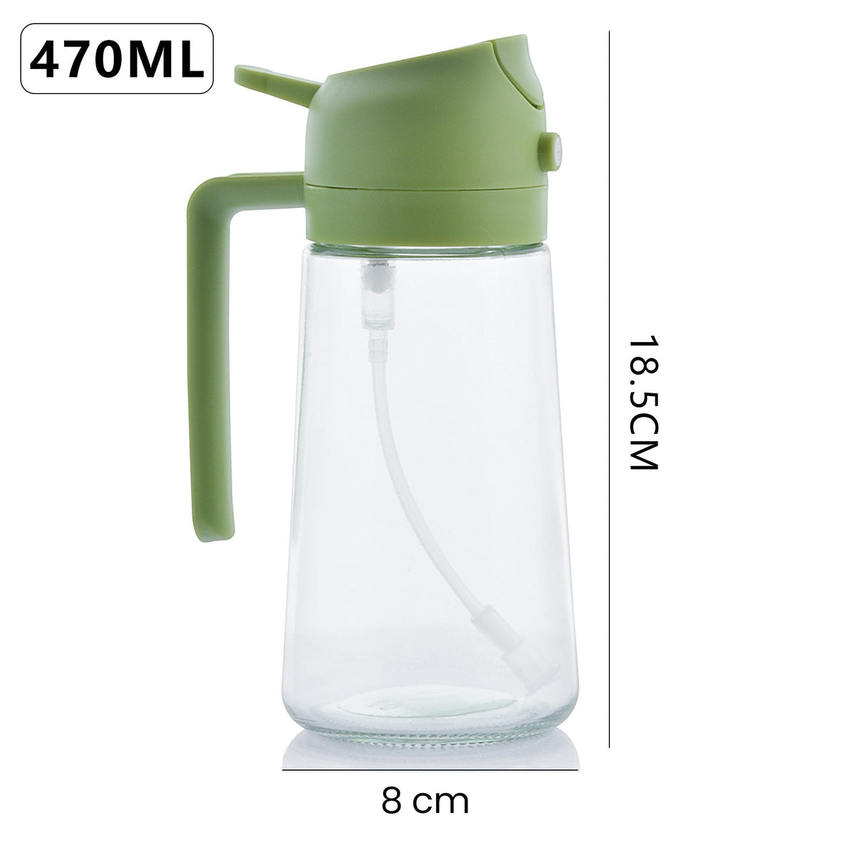 Set Recipiente pentru Ulei si Otet 2 in 1, Pulverizator Tip Spray si Turnare, Sistem Antiscurgere, Sticla Transparenta, 470 ml, Set 2 Bucati, Verde/Negru
