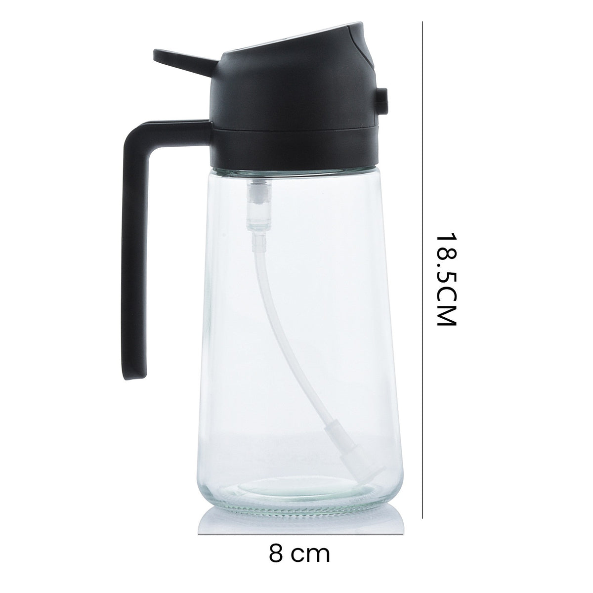 Set Recipiente pentru Ulei si Otet 2 in 1, Pulverizator Tip Spray si Turnare, Sistem Antiscurgere, Sticla Transparenta, 470 ml, Set 2 Bucati, Verde/Negru