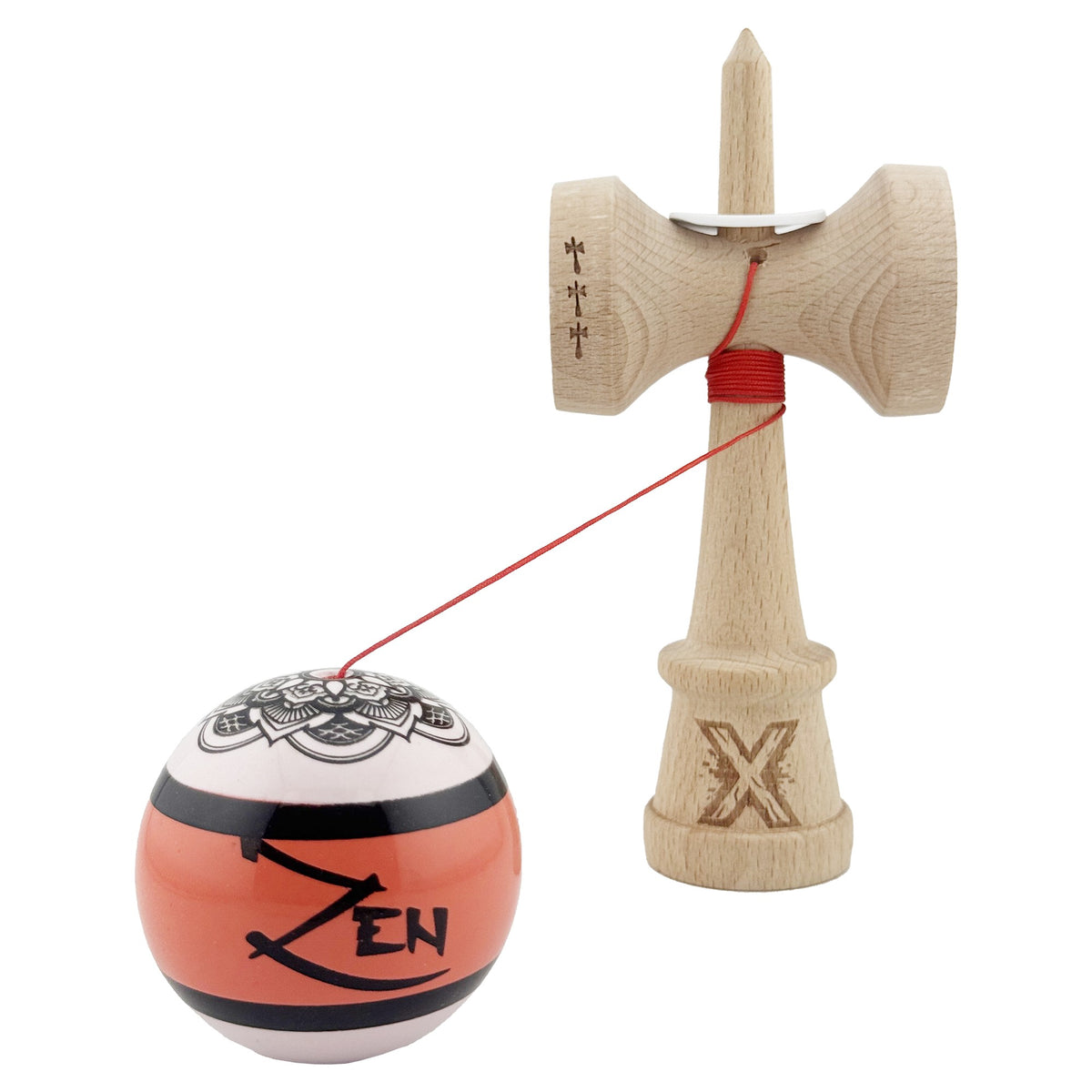 Kendama X Zen Originala, Model V3 Coral, Profesionala, Cupe Mari King Size, Super Sticky, Gaura in Baza, Rulment, Ata 55cm