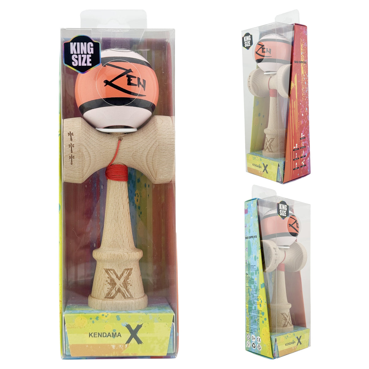 Kendama X Zen Originala, Model V3 Coral, Profesionala, Cupe Mari King Size, Super Sticky, Gaura in Baza, Rulment, Ata 55cm