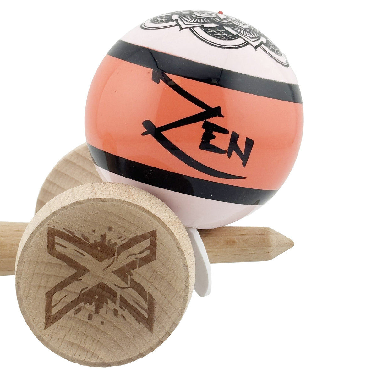 Kendama X Zen Originala, Model V3 Coral, Profesionala, Cupe Mari King Size, Super Sticky, Gaura in Baza, Rulment, Ata 55cm