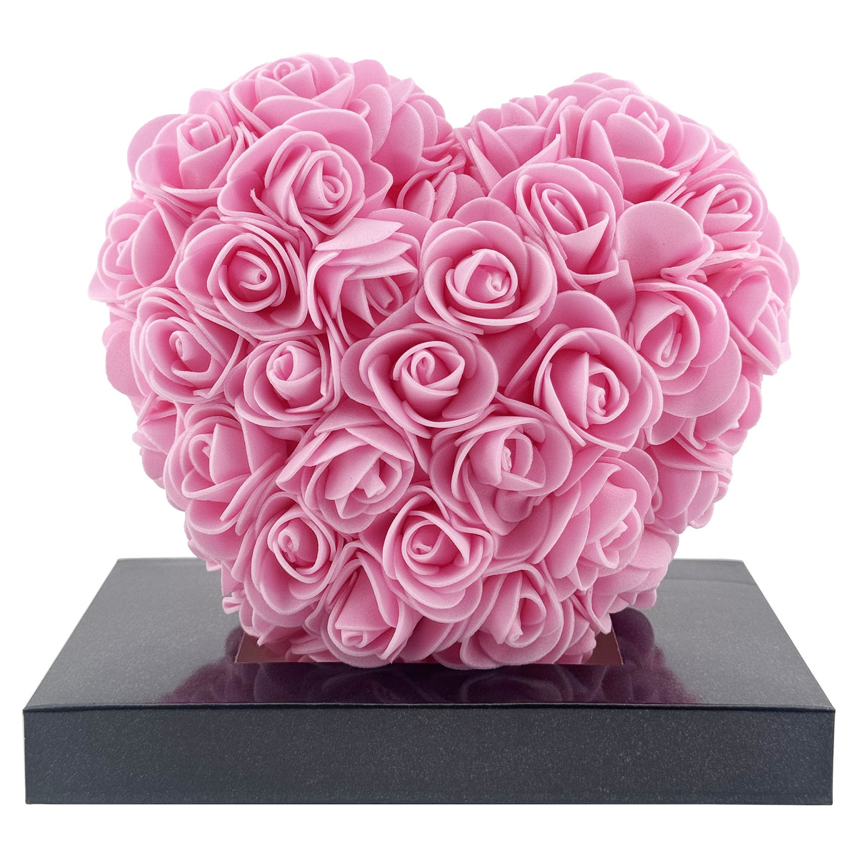 Inima Decorativa din Trandafiri de Spuma, Aranjament Floral Handmade, Cadou Romantic cu Cutie Transparenta, Roz, 15 x 15 x 9 cm