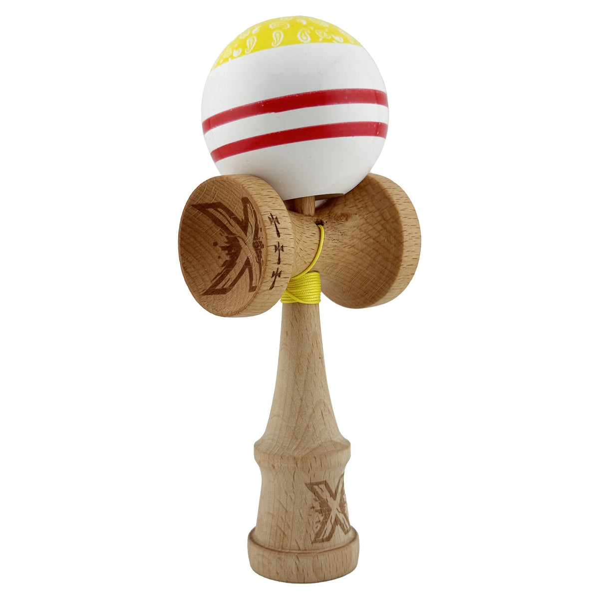 Kendama X Chicanos Originala, Model Galben / Rosu / Alb, Profesionala, Cupe Mari, Super Sticky, Rulment, Ata 55cm