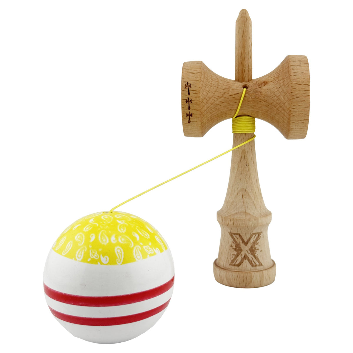 Kendama X Chicanos Originala, Model Galben / Rosu / Alb, Profesionala, Cupe Mari, Super Sticky, Rulment, Ata 55cm