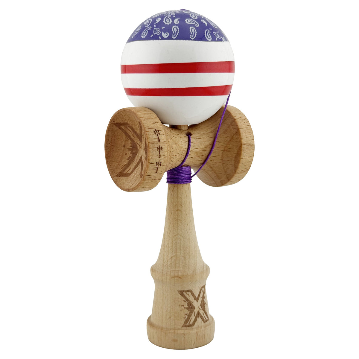 Kendama X Chicanos Originala, Model Violet / Rosu / Alb, Profesionala, Cupe Mari, Super Sticky, Rulment, Ata 55cm