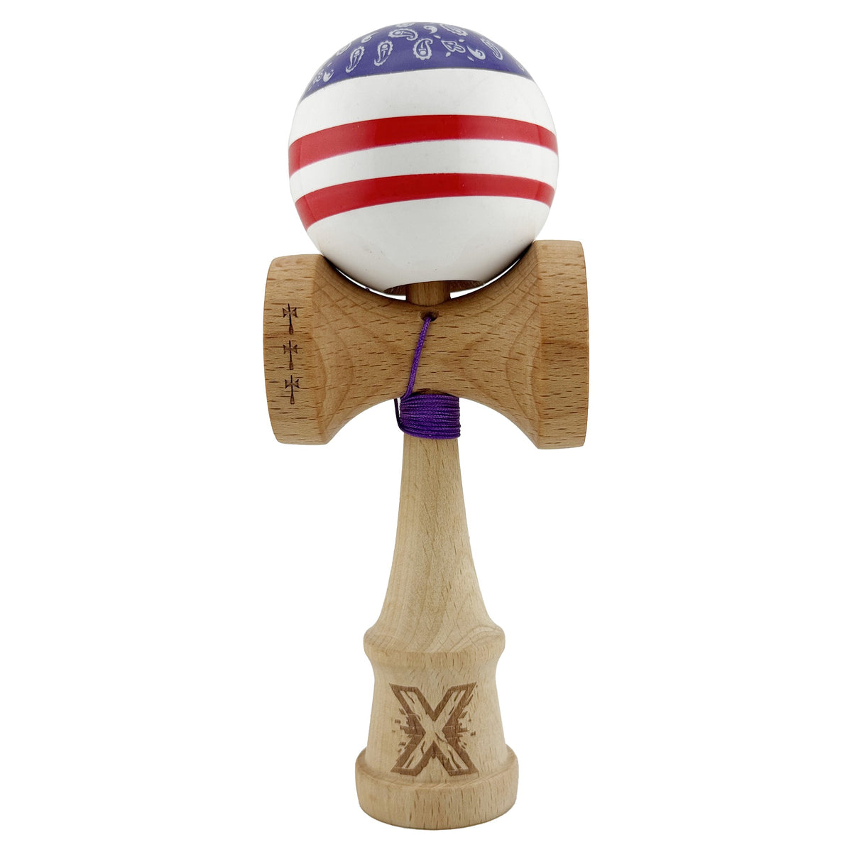 Kendama X Chicanos Originala, Model Violet / Rosu / Alb, Profesionala, Cupe Mari, Super Sticky, Rulment, Ata 55cm