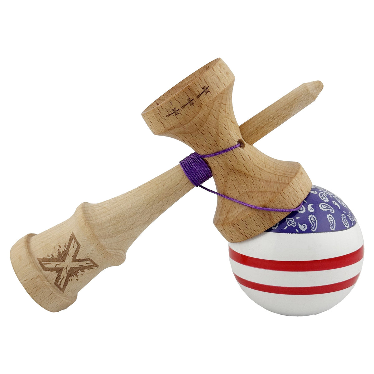 Kendama X Chicanos Originala, Model Violet / Rosu / Alb, Profesionala, Cupe Mari, Super Sticky, Rulment, Ata 55cm