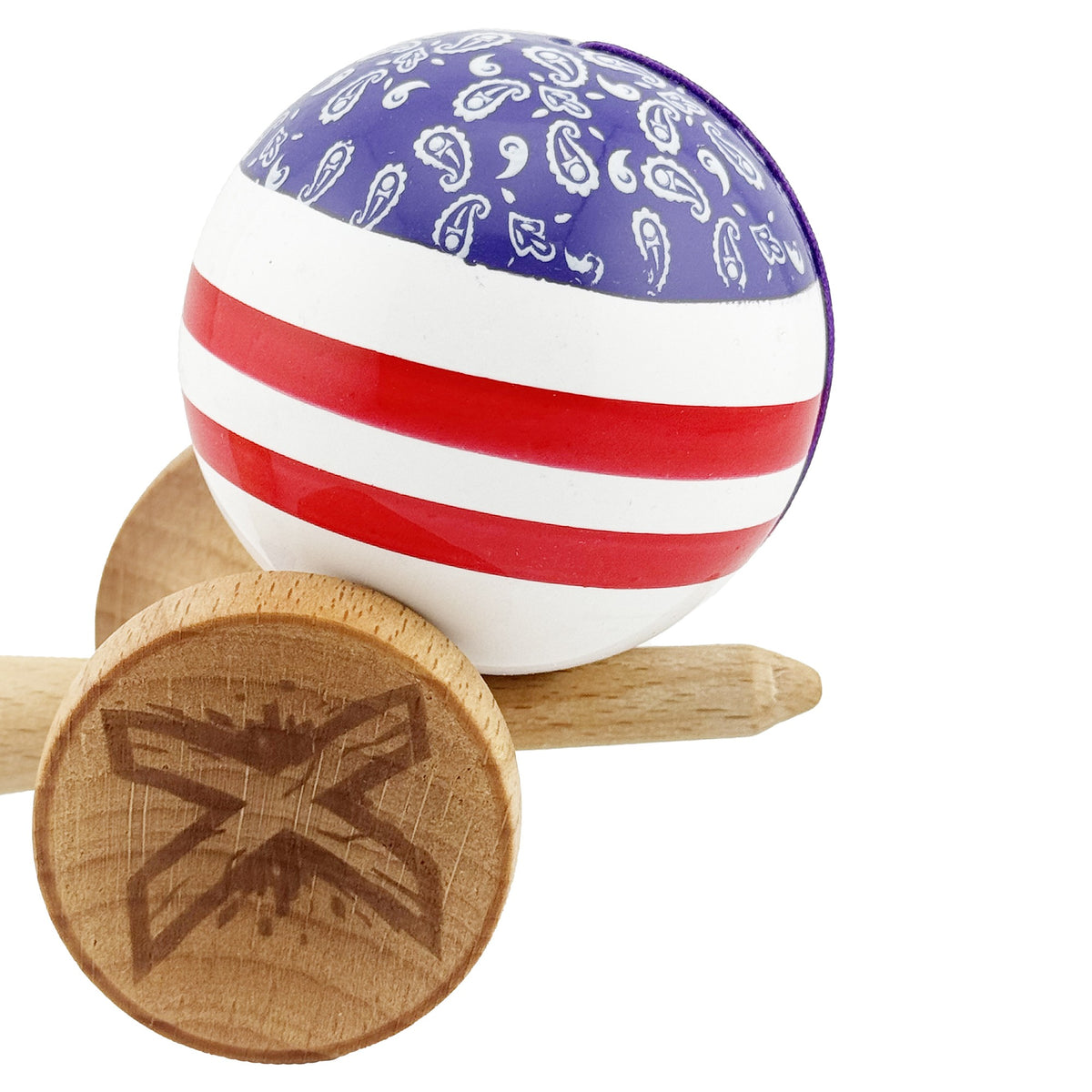 Kendama X Chicanos Originala, Model Violet / Rosu / Alb, Profesionala, Cupe Mari, Super Sticky, Rulment, Ata 55cm