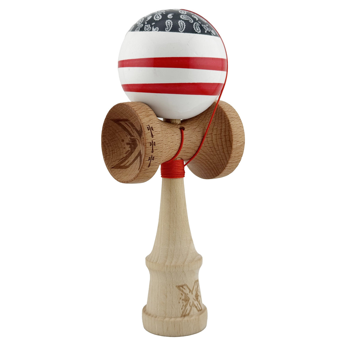 Kendama X Chicanos Originala, Model Negru / Rosu / Alb, Profesionala, Cupe Mari, Super Sticky, Rulment, Ata 55cm