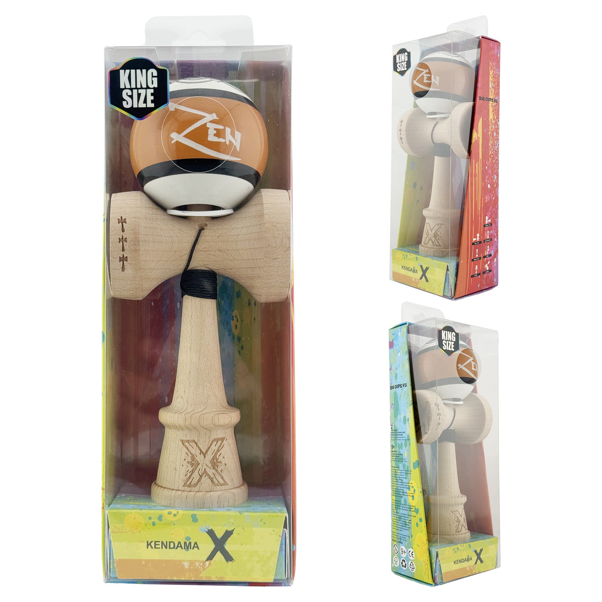 Kendama X Zen Originala, Model V3 Maro, Profesionala, Cupe Mari King Size, Super Sticky, Gaura in Baza, Rulment, Ata 55cm