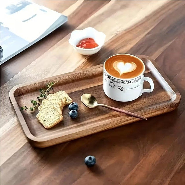 Tava din Lemn pentru Servire Alimente sau Decor, Platou Dreptunghiular din Lemn de Salcam, Design Rustic, 20 x 12 x 1.5 cm, Natur