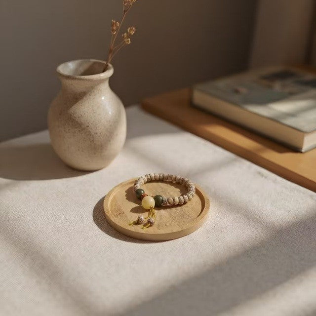 Farfurie din Lemn de Salcam, Platou Rotund pentru Servire Alimente sau Decor, Stil Rustic, Natur, 10 x 1.5 cm