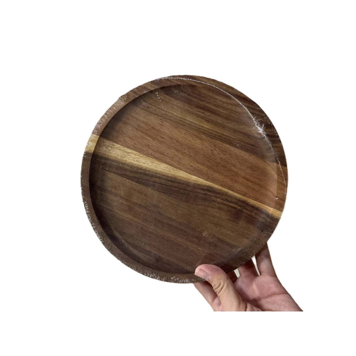 Farfurie din Lemn de Salcam, Platou Rotund pentru Servire Alimente sau Decor, Stil Rustic, Finisaj Natural, 20 x 1.5 cm, Maro Natur