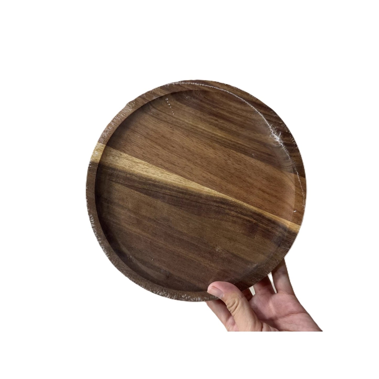 Farfurie din Lemn de Salcam, Platou Rotund pentru Servire Alimente sau Decor, Stil Rustic, Finisaj Natural, 20 x 1.5 cm, Maro Natur