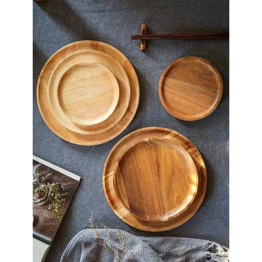 Farfurie din Lemn de Salcam, Platou Rotund pentru Servire Alimente sau Decor, Finisaj Rustic, Maro Natur, 30 x 1.5 cm