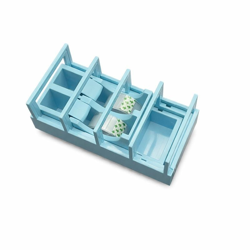 Dispenser Banda Adeziva, Suport pentru Birou si Scoala, Baza Stabila cu Compartimente Organizatoare, Plastic Rezistent, 15.5 x 7.7 x 7.4 cm, Albastru Deschis