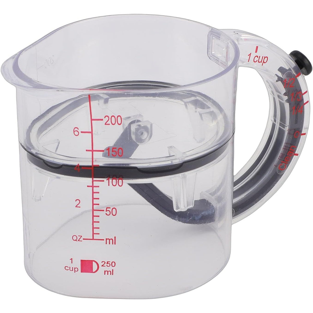 Cană De Măsurat Reglabilă Cu Mâner, Gradată Pentru Ingrediente Lichide Și Uscate, Mecanism Glisant, ABS Și Silicon, 250 ml, Transparent