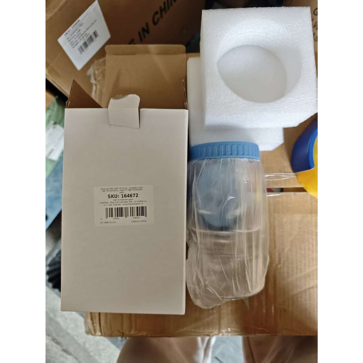 Borcan Muraturi cu Separator Lichid, Recipient Tip Clepsidra, Inchidere Ermetica, Material Termorezistent, 800 ml, 21 x 11 x 11 cm, Albastru