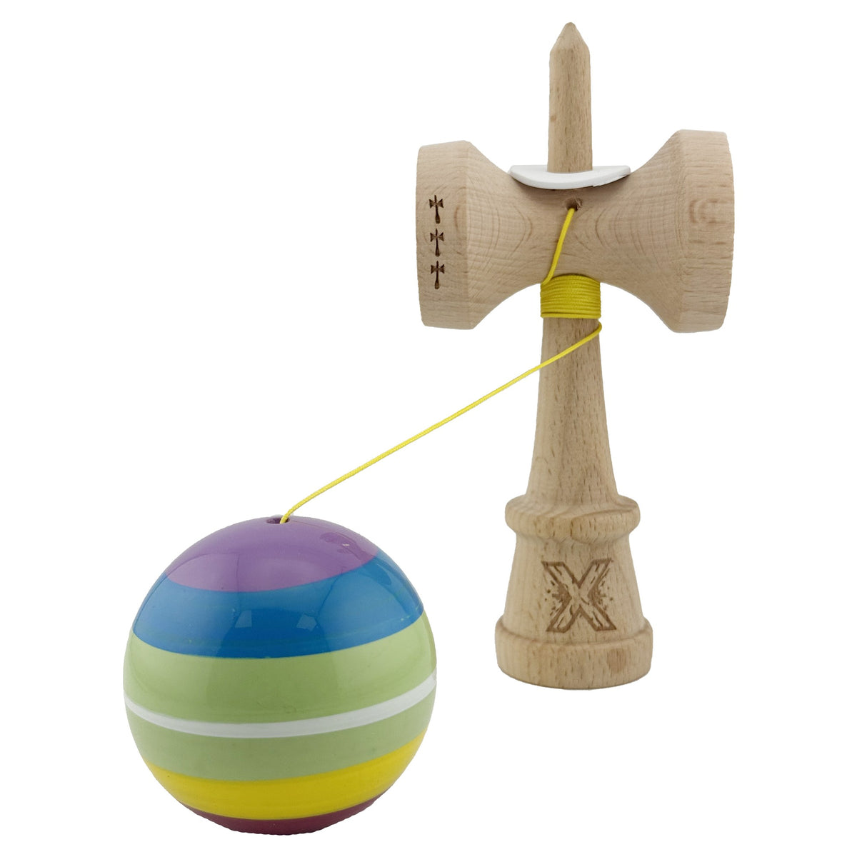 Kendama X Originala, Legendary Spectrum, Model V3 Multicolor, Profesionala, Cupe Mari King Size, Super Sticky, Gaura in Baza, Rulment, Ata 55cm
