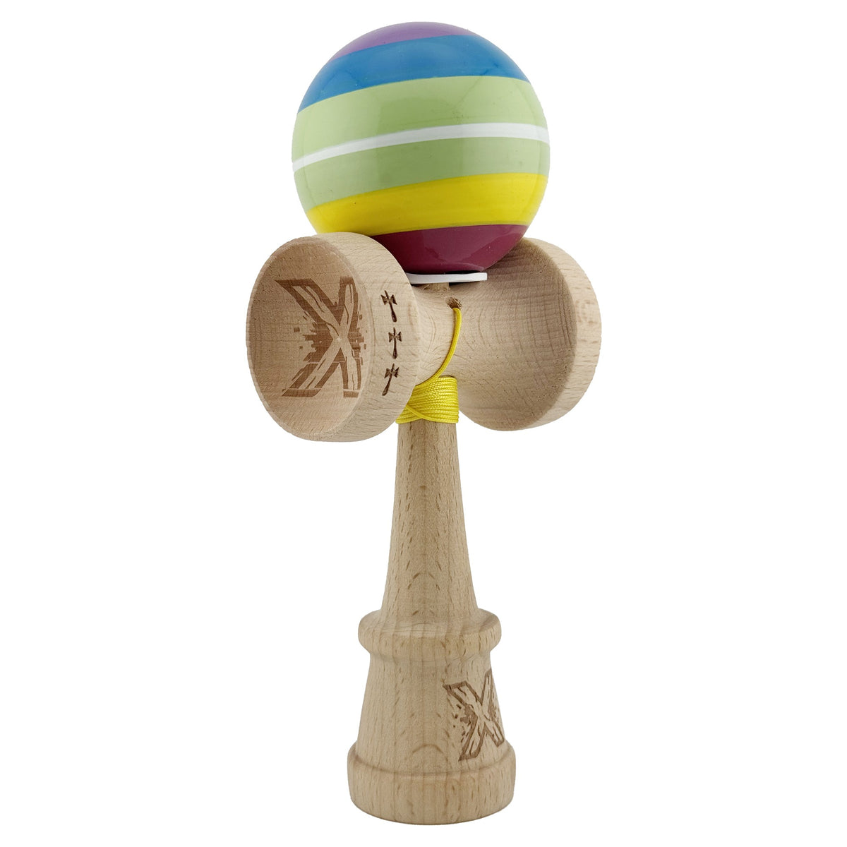 Kendama X Originala, Legendary Spectrum, Model V3 Multicolor, Profesionala, Cupe Mari King Size, Super Sticky, Gaura in Baza, Rulment, Ata 55cm