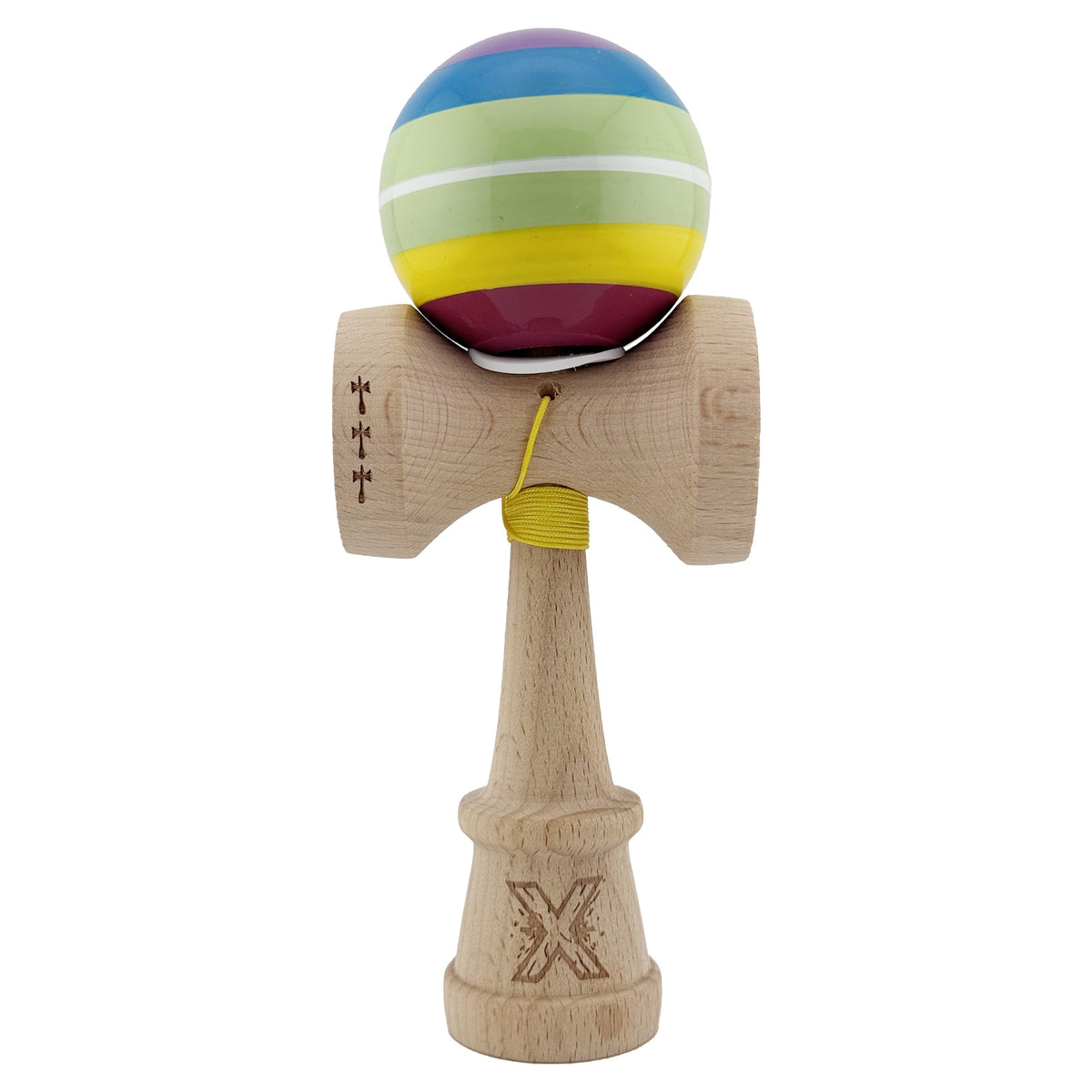 Kendama X Originala, Legendary Spectrum, Model V3 Multicolor, Profesionala, Cupe Mari King Size, Super Sticky, Gaura in Baza, Rulment, Ata 55cm