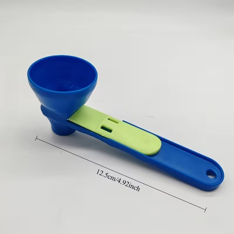 Lingura pentru Proteine si Suplimente, Lingura Dozator cu Palnie Culisanta, Plastic Rezistent, 12.5 cm, Albastru