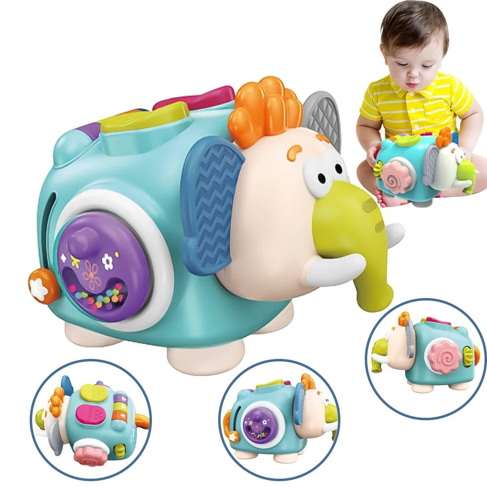 Jucarie Interactiva Montessori pentru Bebelusi, Cub Activitati Educative, Dezvoltare Abilitati Motorii Fine, Material Plastic ABS, 18+ Luni, 21 x 16 x 14 cm, Verde Deschis