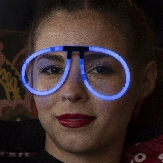Ochelari Decorativi Fluorescenti, Accesoriu Party si Festival, Design Rotund, Plastic, Albastru