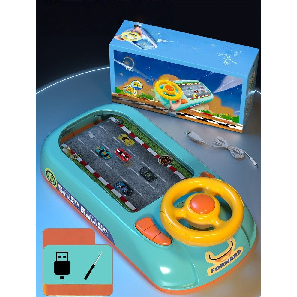 Joc Simulator de Condus Interactiv, Volan cu Efecte Sonore și Muzică, Jucărie Educativă cu 2 Viteze, Material ABS, Alimentare USB sau 3 Baterii AA, Verde, 3-6 Ani