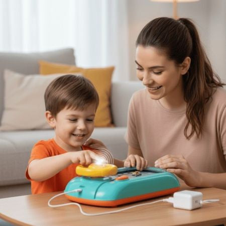 Joc Simulator de Condus Interactiv, Volan cu Efecte Sonore și Muzică, Jucărie Educativă cu 2 Viteze, Material ABS, Alimentare USB sau 3 Baterii AA, Verde, 3-6 Ani