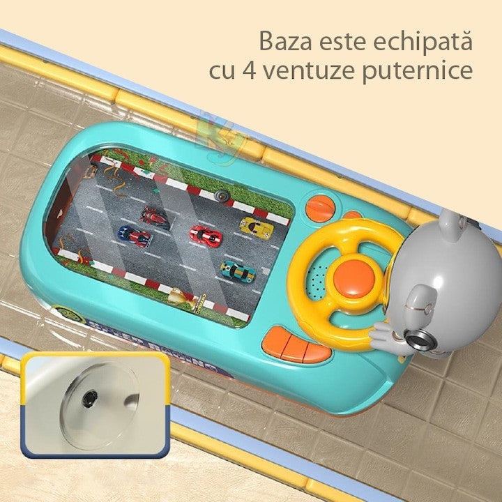 Joc Simulator de Condus Interactiv, Volan cu Efecte Sonore și Muzică, Jucărie Educativă cu 2 Viteze, Material ABS, Alimentare USB sau 3 Baterii AA, Verde, 3-6 Ani