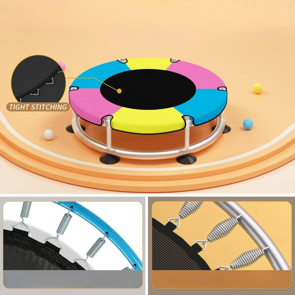 Trambulina pentru Copii, Interior si Gradina, cu Plasa de Siguranta, Bara de Gimnastica si Sac de Box, Cadru Otel Galvanizat, Capacitate 200 kg, 140 cm, 3+ ani, Multicolor