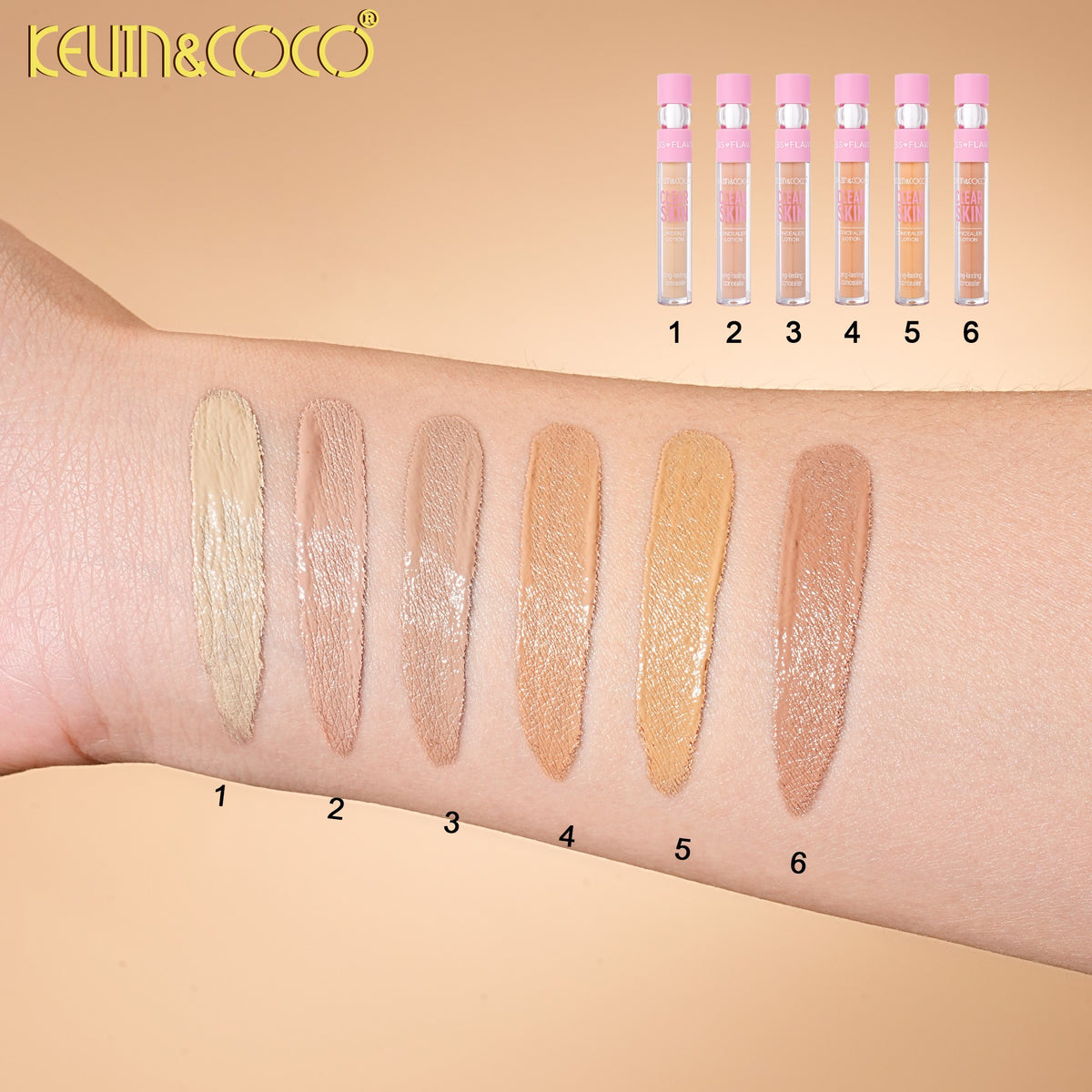 Kevin Coco Corector Lichid Ten Clear Skin, Acoperire Medie si Textura Cremoasa, Formula Rezistenta, Nuanta Bej Deschis, Subton Roz Piersica, 5 g