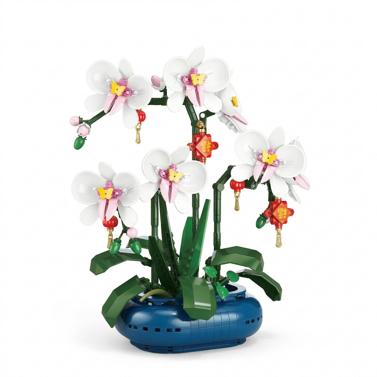 Set de Constructie Orhidee in Vaza, Planta Artificiala Decorativa, Model Floral Creativ Adulti si Copii, 587 Piese, Alb/Mov