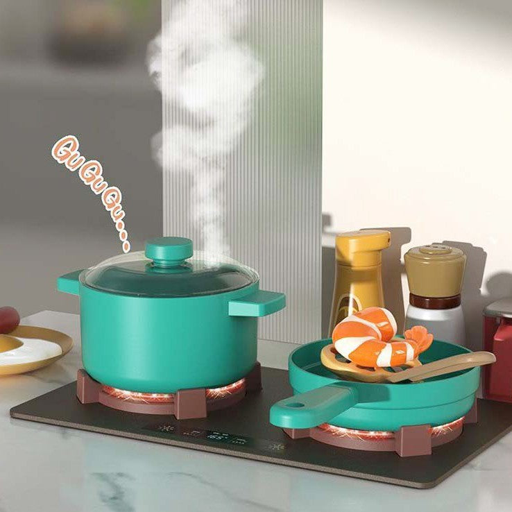 Bucatarie pentru Copii Spray Kitchen, Set de Joaca Interactiv cu Lumini si Sunete Realiste, Efect de Abur, Chiuveta cu Flux de Apa, Plastic ABS, 88 Piese, 93 x 69 x 27 cm, Gri/Verde