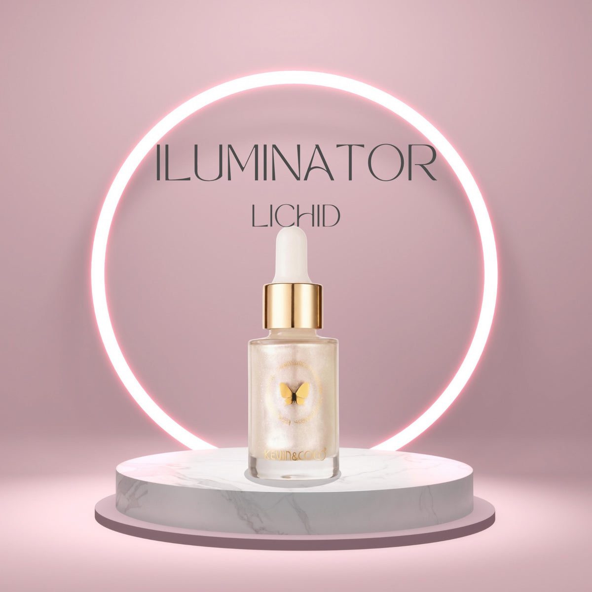 Kevin&Coco, Iluminator Lichid pentru Ten, Efect de Stralucire Bronz si Aspect Radiant, Formula Fluida Instant Anti Age, Model Luminizer, Nuanta Champagne, 3.5 x 3.5 x 8.5 cm