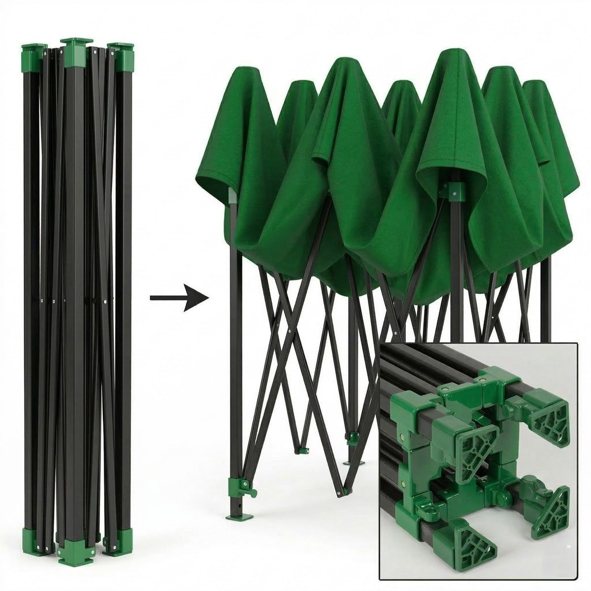 Cort Pavilion Gradina 3x3m, Cadru Metalic Pliabil Ranforsat, Acoperis Impermeabil Oxford 420D cu Protectie PVC, Verde