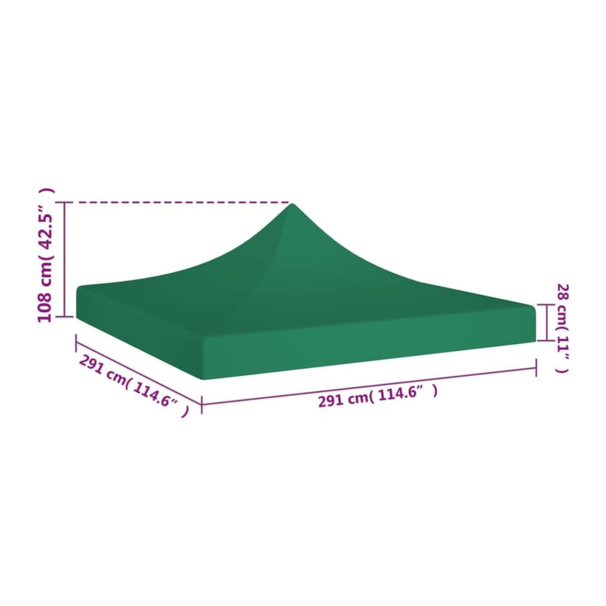 Copertina Rezervă pentru Pavilion, Acoperiș Cort Grădină Pliabil, Protecție UV și Ploaie, Material Textil 420D Oxford, 185 g/m2, 3 x 3 m, Verde