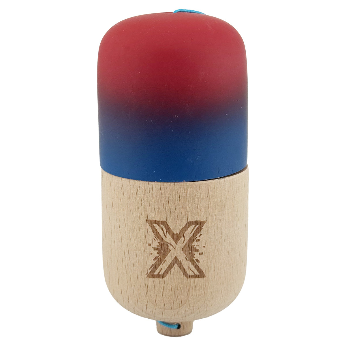 Kendama Pill X Profesionala, Joc de Indemanare Pilula cu Invelis Rubber Grip, Lemn de Calitate, Gradient Rosu/Albastru, 11 x 5 x 5 cm