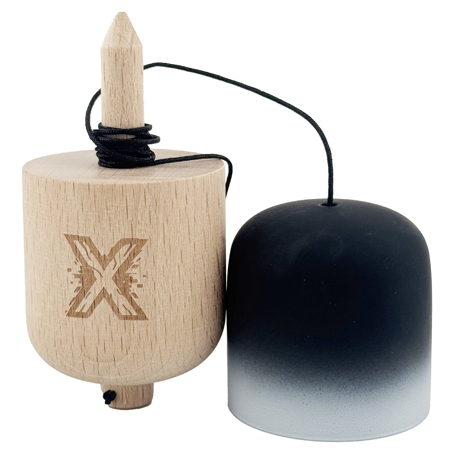 Kendama Pill X Profesionala, Joc de Indemanare Tip Pilula cu Invelis Rubber Grip, Lemn de Calitate, 11 x 5 cm, Gradient Negru/Alb