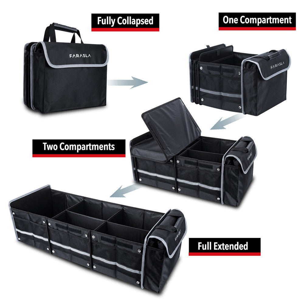 Organizator Auto Portbagaj, Geanta Termoizolanta Detasabila, 3 Compartimente, Model Pliabil, Curele Ajustabile, Panza Rezistenta, 90 x 35 x 30 cm, 94 L, Negru