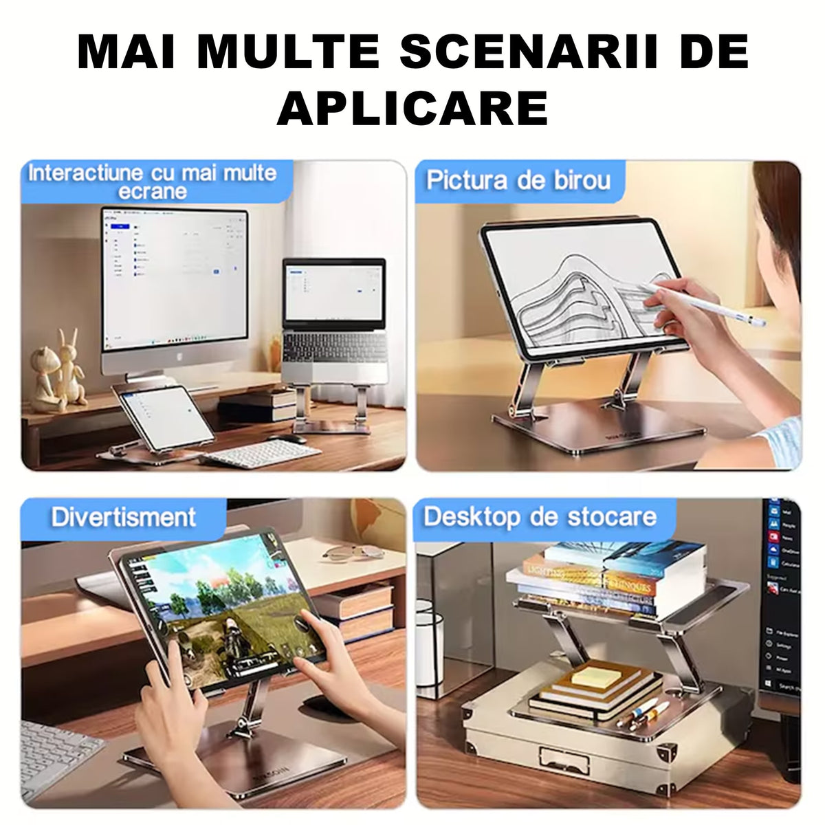 Stand Laptop si Tableta, Suport Ergonomic Ajustabil pe Inaltime, Pliabil si Portabil, Metal, 11-17.3 Inci, 27.7 x 27.7 x 5 cm, Gri